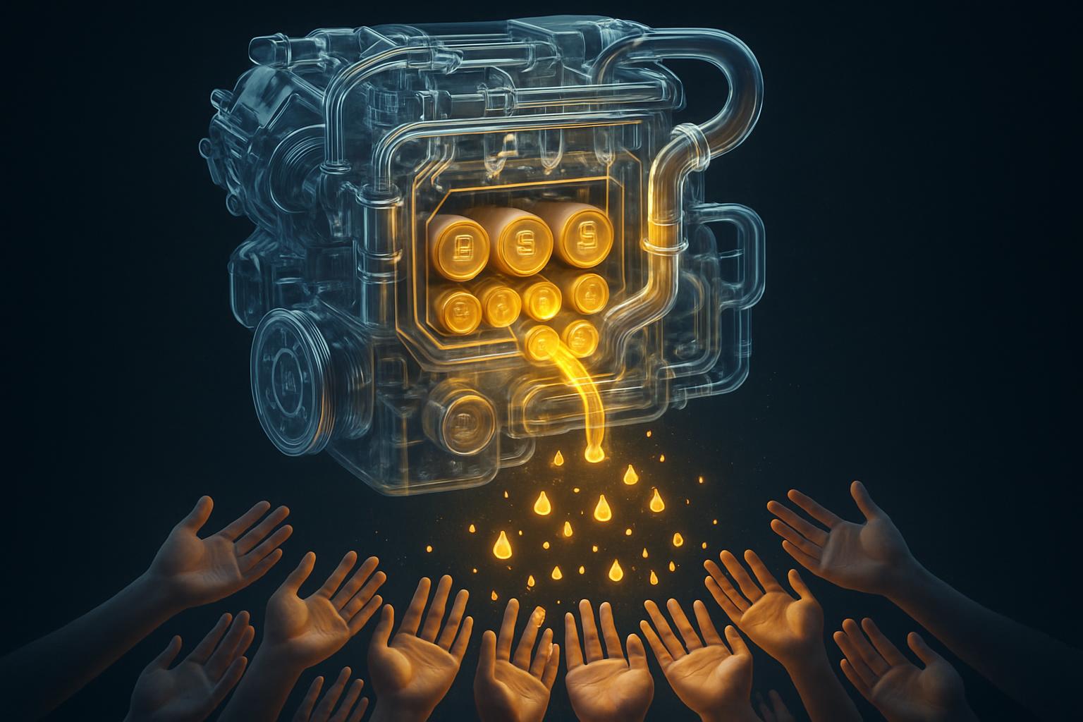 A visual representation of the GoodDollar economic engine, showing how DeFi protocol yields are used to fund and distribute a sustainable crypto UBI.