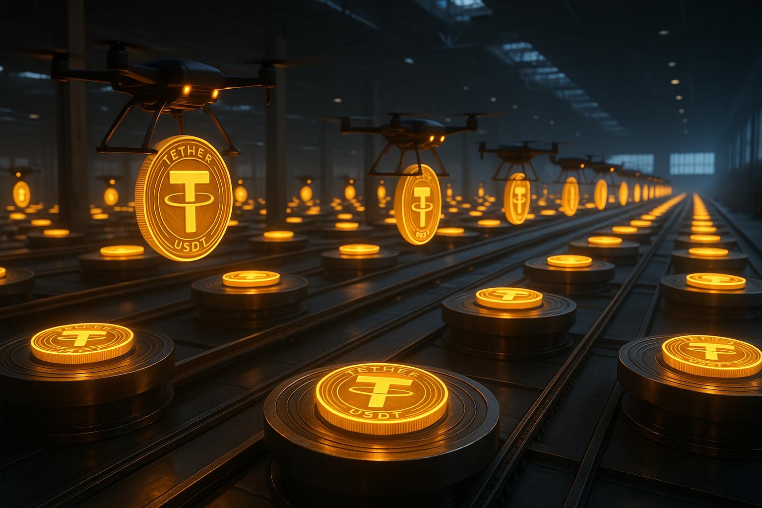 A visual metaphor for Tether's vertical integration strategy, showing how the Plasma blockchain gives it control over the stablecoin value chain, from issuance to settlement.