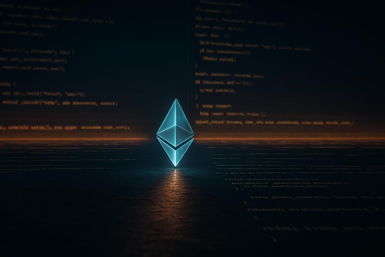 A visual representation of Ethereum's Frontier mainnet launch in 2015, depicted as a raw digital wilderness for developers.