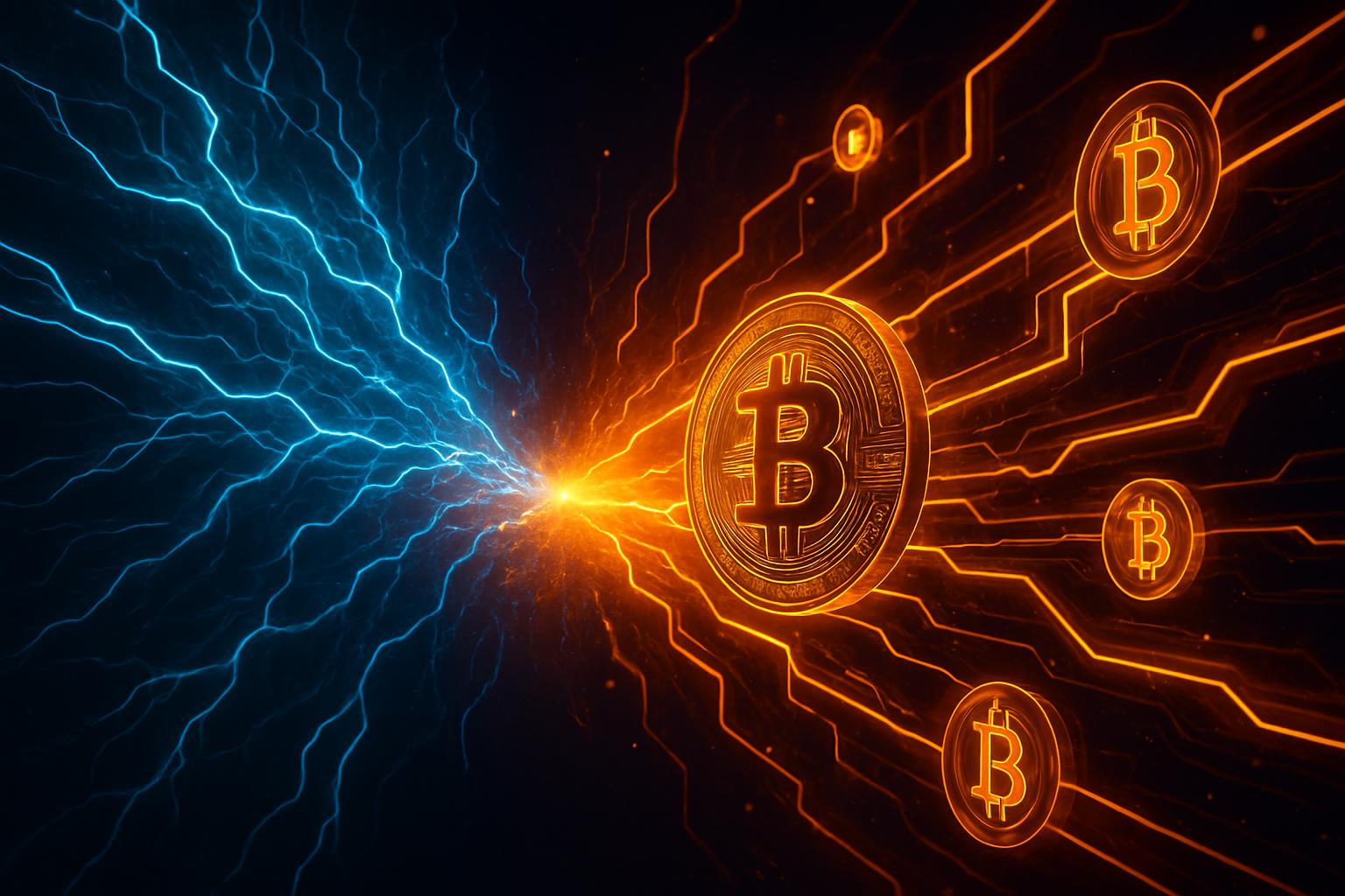 AI agents blockchain integration with Bitcoin network infrastructure collision visualization