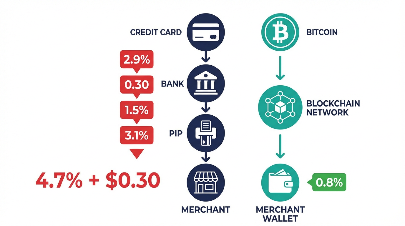 Bitcoin vs credit card fee comparison for WooCommerce merchants