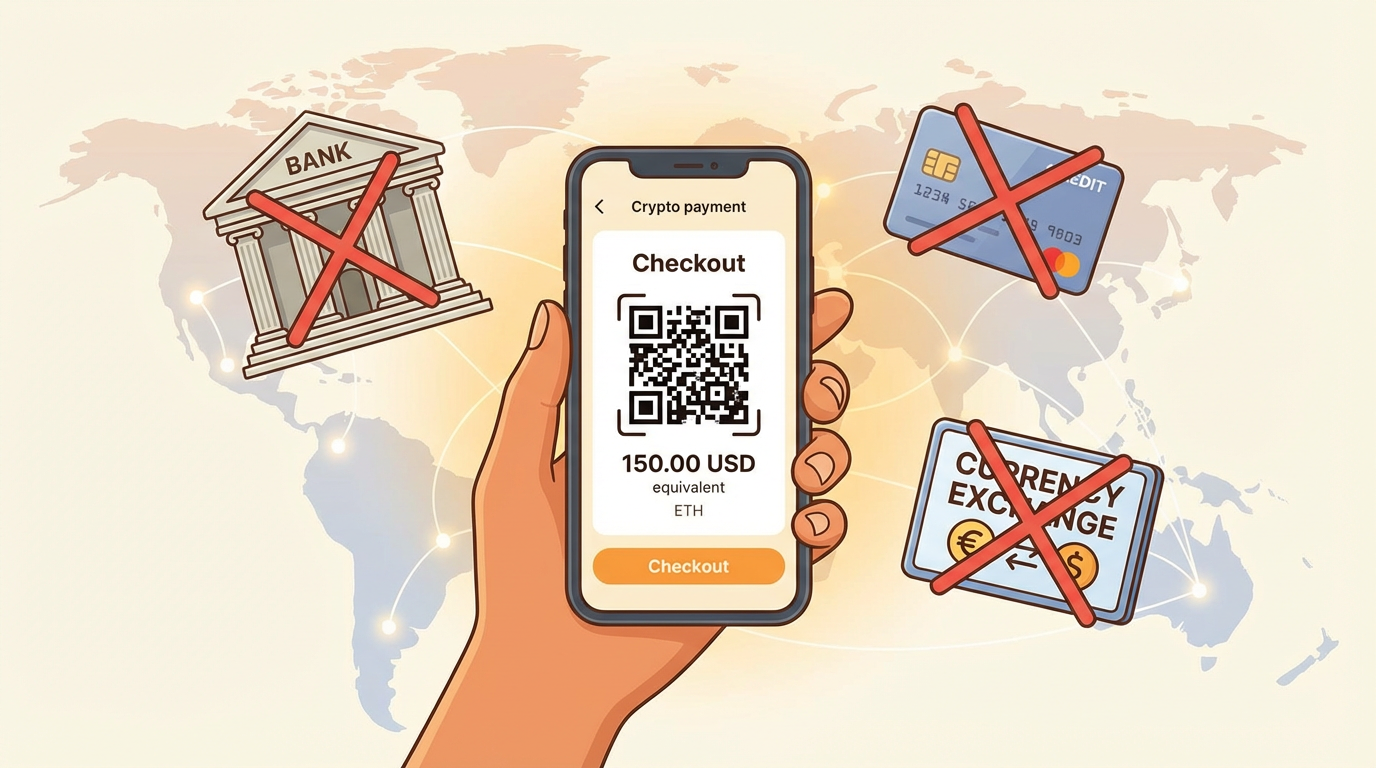 Smartphone crypto checkout bypassing traditional banking barriers