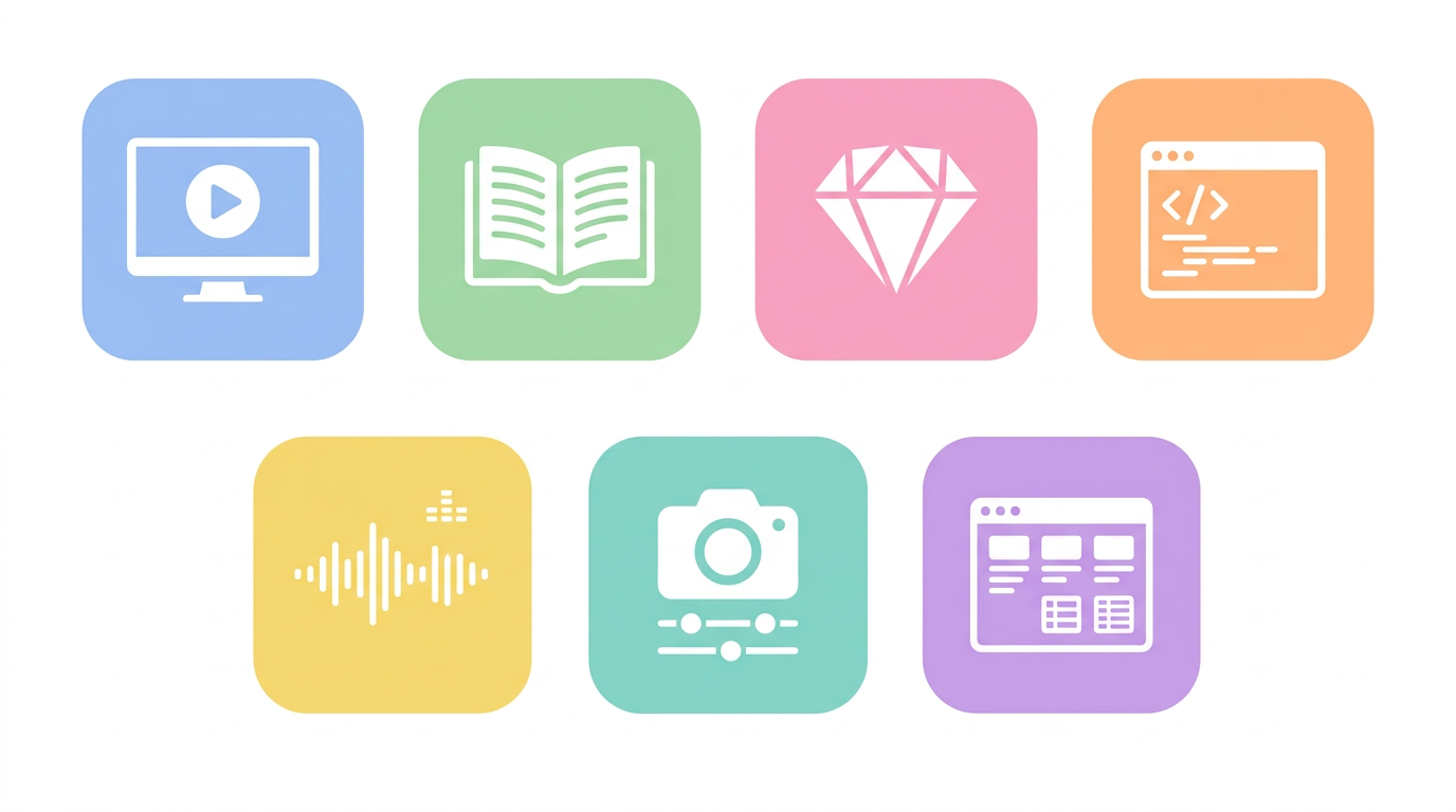 Seven digital product types creators can sell with crypto: courses, ebooks, design templates, code, music, photography presets, and Notion templates